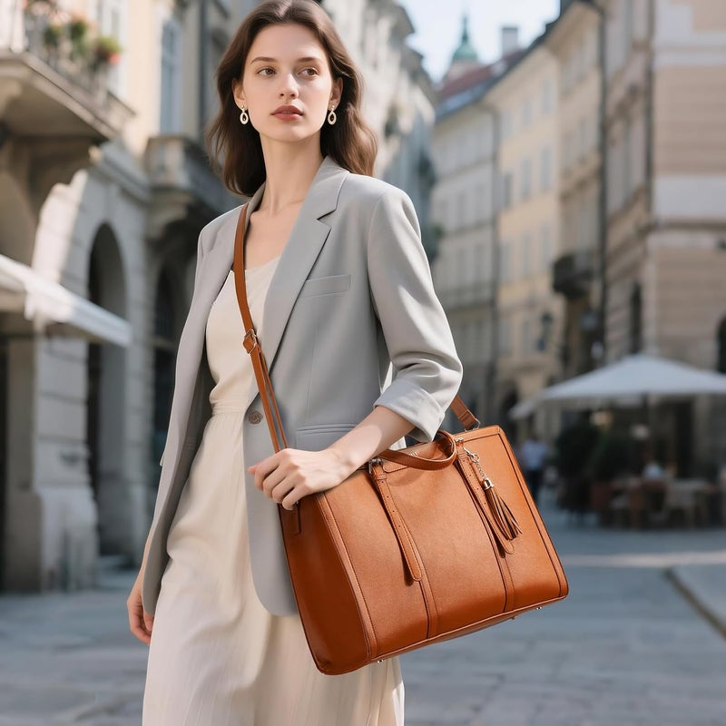 Keyli 4pc Sets Laptop Bag for Women Large Leather Laptop Briefcase with USB Charging Port Computer Shoulder tote Bags Purse - Image 4